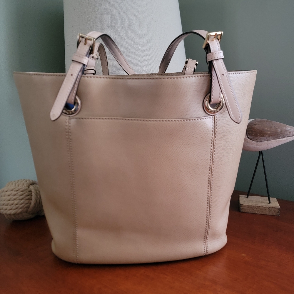 Michael Kors Large Pebbled Leather Tote Beige Taupe Shoulder Bag Purse - Picture 7 of 16